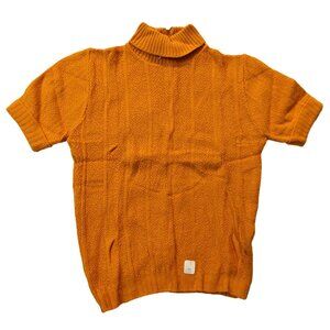 Vintage 1940s-1950s Short Sleeve Mustard Yellow Ribbed Mock Turtleneck Sweater